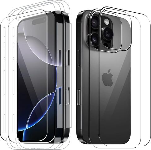 (2+2+2 حزمة) واقي شاشة iPhone 16 Pro Max، عبوتان واقي شاشة من الزجاج المقوى + عبوتان من الزجاج الخلفي المقوى + عبوتان من واقي شاشة TPU، مقاومة فائقة ودية - حماية شاملة بزاوية 360 درجة in Kuwait