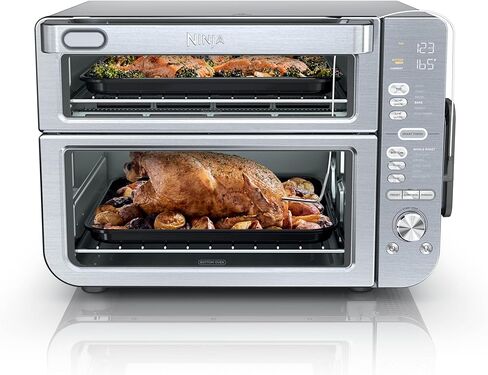 Ninja Double Stack XL Countertop Oven & Air Fryer, 12-in-1, Flexdoor, FlavorSeal, SMART FINISH with DualZone Technology, Countertop Oven, Air Fryer, Bake, Broil, Reheat, Pizza, Stainless Steel, DCT601 in Kuwait