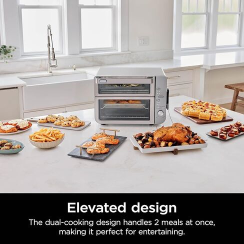Ninja Double Stack XL Countertop Oven & Air Fryer, 12-in-1, Flexdoor, FlavorSeal, SMART FINISH with DualZone Technology, Countertop Oven, Air Fryer, Bake, Broil, Reheat, Pizza, Stainless Steel, DCT601 in Kuwait