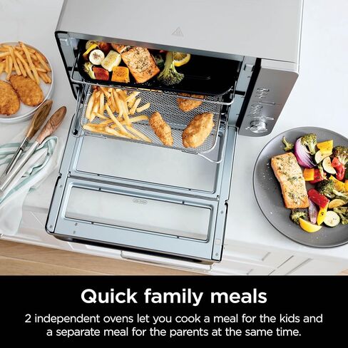Ninja Double Stack XL Countertop Oven & Air Fryer, 12-in-1, Flexdoor, FlavorSeal, SMART FINISH with DualZone Technology, Countertop Oven, Air Fryer, Bake, Broil, Reheat, Pizza, Stainless Steel, DCT601 in Kuwait