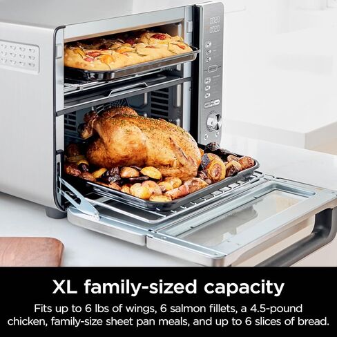 Ninja Double Stack XL Countertop Oven & Air Fryer, 12-in-1, Flexdoor, FlavorSeal, SMART FINISH with DualZone Technology, Countertop Oven, Air Fryer, Bake, Broil, Reheat, Pizza, Stainless Steel, DCT601 in Kuwait