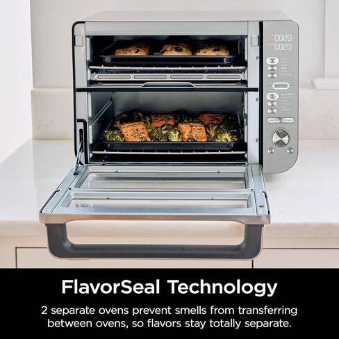 Ninja Double Stack XL Countertop Oven & Air Fryer, 12-in-1, Flexdoor, FlavorSeal, SMART FINISH with DualZone Technology, Countertop Oven, Air Fryer, Bake, Broil, Reheat, Pizza, Stainless Steel, DCT601 in Kuwait