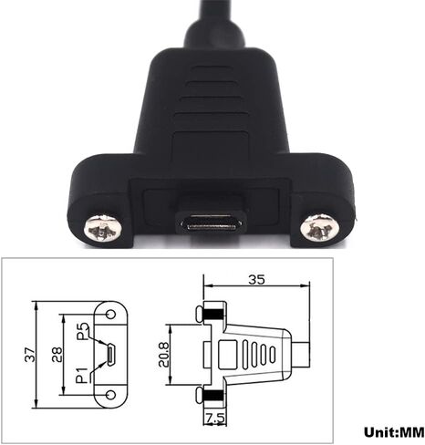 0.3 Meter Micro USB Extension Cable, 90 Degree Right Angle Micro USB 5 Pin Male to Micro USB Female Screw Mount Extender Cable (R-Micro USB) in Saudi Arabia