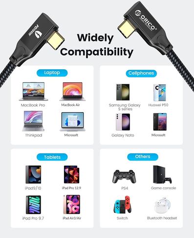 ORICO USB C to USB C Cable16.5Ft- Right Angle 100W PD, 20Gbps USB C Data Cable, 3.2Gen 2X2 USB C Cable, 4K UHD, Nylon Braided with E-Mark Chip for Thunderbolt3, Qculus Quest, MacBook Pro, iPad Pro in Saudi Arabia