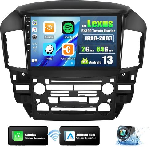 [2+64G] ستيريو سيارة Android 13 لسيارة Lexus RX300 Toyota Harrier 1998-2003 مع Carplay&Android Auto، راديو سيارة بشاشة لمس 9 بوصة مع وصلة مرآة GPS WiFi Bluetooth FM/RDS SWC EQ HiFi+كاميرا احتياطية in Saudi Arabia