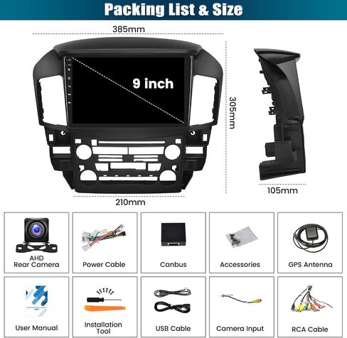 [2+64G] ستيريو سيارة Android 13 لسيارة Lexus RX300 Toyota Harrier 1998-2003 مع Carplay&Android Auto، راديو سيارة بشاشة لمس 9 بوصة مع وصلة مرآة GPS WiFi Bluetooth FM/RDS SWC EQ HiFi+كاميرا احتياطية in Saudi Arabia