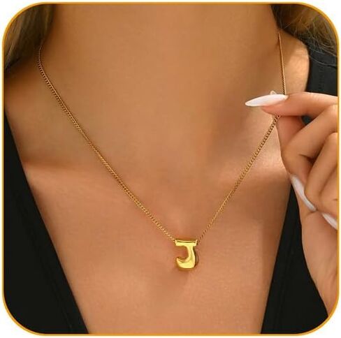 Ladies' Golden Bubble Letter Necklace 18K Gold Plated Bubble Gold Necklace Fashion Gift Jewelry Bubble Necklace Exquisite Titanium Steel Gold Necklace-M in Saudi Arabia