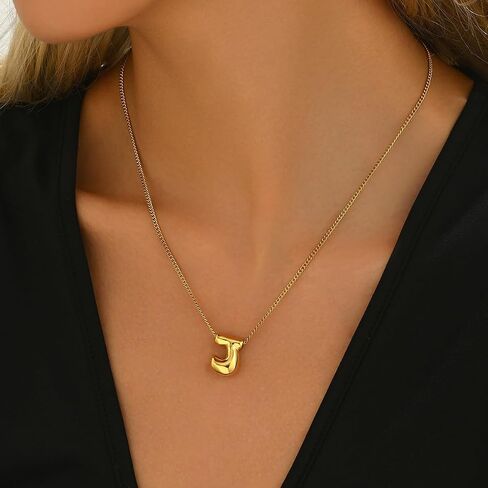 Ladies' Golden Bubble Letter Necklace 18K Gold Plated Bubble Gold Necklace Fashion Gift Jewelry Bubble Necklace Exquisite Titanium Steel Gold Necklace-M in Saudi Arabia