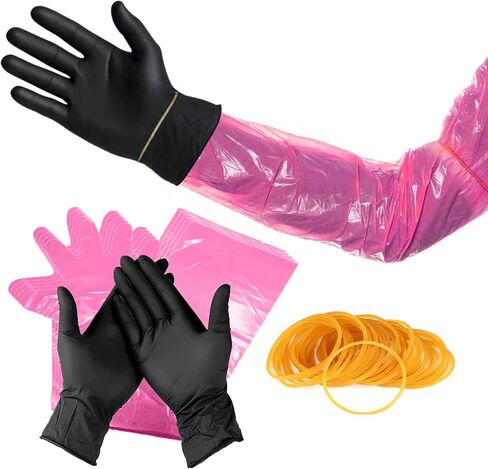 60 Pair Field Dressing Gloves Deer Gutting Hunting Cleaning Mittens Accessory Kit Include Disposable Arm Gloves and Short Nitrile Gloves Combo with 60 Pcs Rubber Bands Black Orange in Saudi Arabia