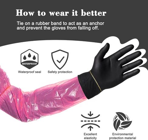 60 Pair Field Dressing Gloves Deer Gutting Hunting Cleaning Mittens Accessory Kit Include Disposable Arm Gloves and Short Nitrile Gloves Combo with 60 Pcs Rubber Bands Black Orange in Saudi Arabia