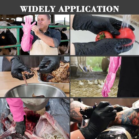 60 Pair Field Dressing Gloves Deer Gutting Hunting Cleaning Mittens Accessory Kit Include Disposable Arm Gloves and Short Nitrile Gloves Combo with 60 Pcs Rubber Bands Black Orange in Saudi Arabia