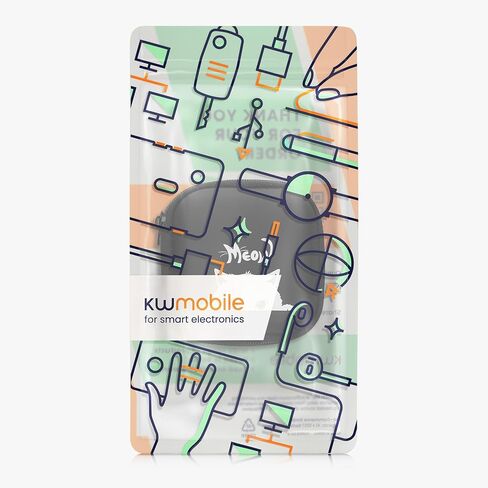 kwmobile Carrying Case for Earphones - Square Design with Zipper for in-Ear Headphones Earbuds - Grey/Black, Meow Cat in Saudi Arabia