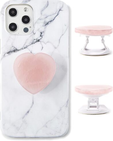 Natural Handmade Heart-Shaped Rose Quartz Collapsible Grip & Stand for Phones and Tablets (Rose Crystal) in Saudi Arabia