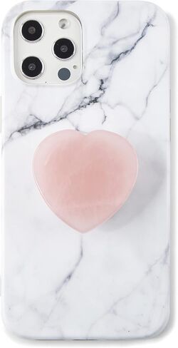 Natural Handmade Heart-Shaped Rose Quartz Collapsible Grip & Stand for Phones and Tablets (Rose Crystal) in Saudi Arabia