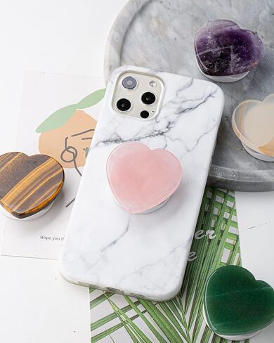 Natural Handmade Heart-Shaped Rose Quartz Collapsible Grip & Stand for Phones and Tablets (Rose Crystal) in Saudi Arabia