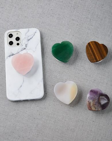 Natural Handmade Heart-Shaped Rose Quartz Collapsible Grip & Stand for Phones and Tablets (Rose Crystal) in Saudi Arabia
