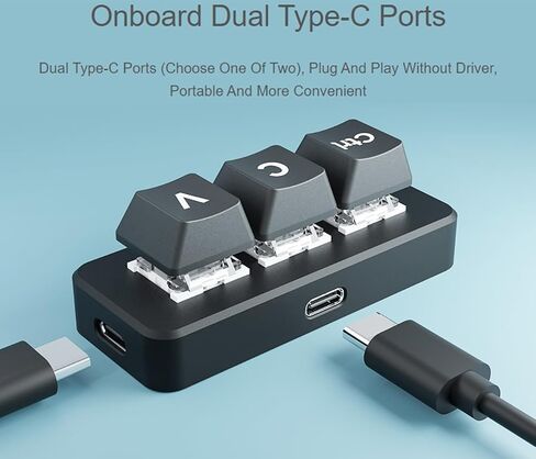 Waveshare Ctrl C/V Shortcut Keyboard 3-Key Development Board for Programmers, Using RP2040 Microcontroller Chip, Programmable Key Function, Dual Type-C Ports, Plug and Play Without Driver in Saudi Arabia