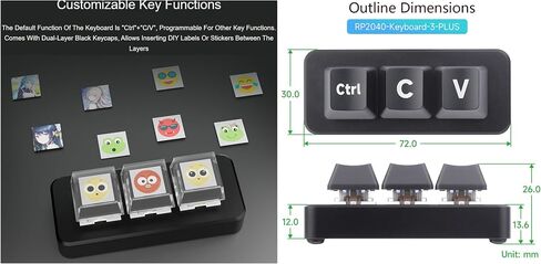 Waveshare Ctrl C/V Shortcut Keyboard 3-Key Development Board for Programmers, Using RP2040 Microcontroller Chip, Programmable Key Function, Dual Type-C Ports, Plug and Play Without Driver in Saudi Arabia