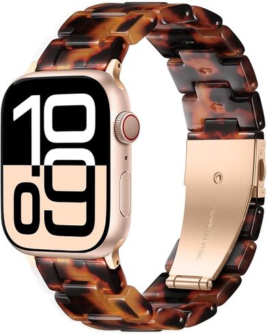 Light Resin Strap Compatible With Apple Watch band 38/40/41/42/44/45/46/49mm, Fashion and Durable Strap With Stainless Steel Buckle For iWatch Series 10/9/8/7/6/5/4/3/2/1/SE/Ultra/Ultra 2 in Kuwait