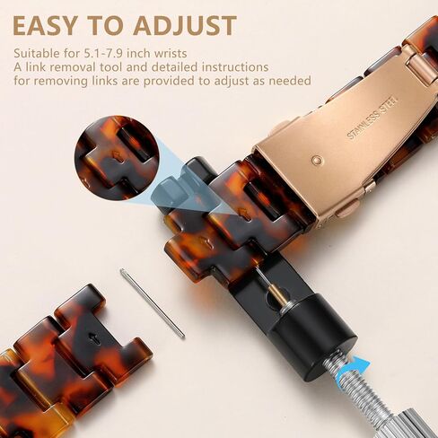 Light Resin Strap Compatible With Apple Watch band 38/40/41/42/44/45/46/49mm, Fashion and Durable Strap With Stainless Steel Buckle For iWatch Series 10/9/8/7/6/5/4/3/2/1/SE/Ultra/Ultra 2 in Kuwait