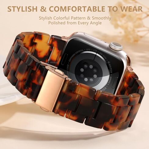 Light Resin Strap Compatible With Apple Watch band 38/40/41/42/44/45/46/49mm, Fashion and Durable Strap With Stainless Steel Buckle For iWatch Series 10/9/8/7/6/5/4/3/2/1/SE/Ultra/Ultra 2 in Kuwait