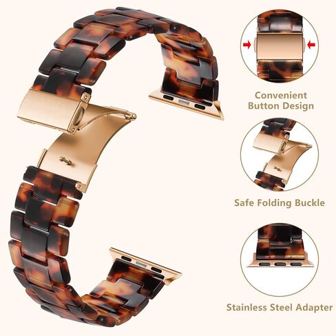 Light Resin Strap Compatible With Apple Watch band 38/40/41/42/44/45/46/49mm, Fashion and Durable Strap With Stainless Steel Buckle For iWatch Series 10/9/8/7/6/5/4/3/2/1/SE/Ultra/Ultra 2 in Kuwait
