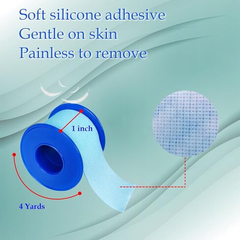 شريط طبي من السيليكون للبشرة الحساسة، 1 × 4 ياردات، شريط رموش 2 لفات لوصلات الرموش، لا يسبب الحساسية، شريط جراحي مقاوم للماء وقابل لإعادة الوضع للعناية بالجروح in Kuwait