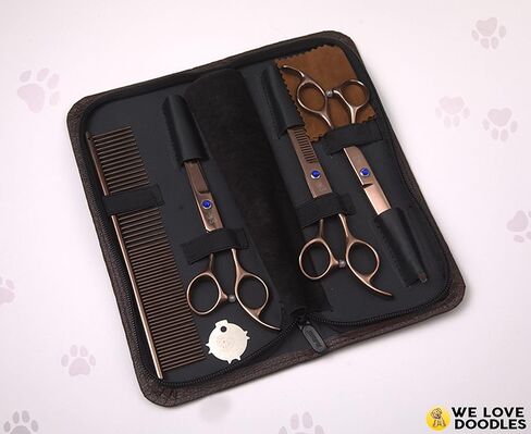 Dog Grooming Scissors Kit With Rounded Blunt Tips - Straight, Curved & Thinning Shears - Best Tools For Goldendoodles, Poodles & Doodles - Professional Grade Steel, 4 Pc Set [We Love Doodles] in Saudi Arabia