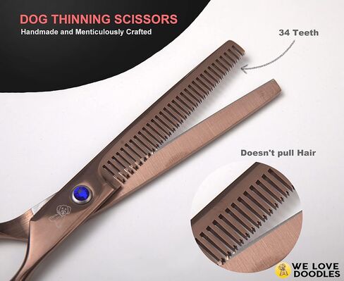 Dog Grooming Scissors Kit With Rounded Blunt Tips - Straight, Curved & Thinning Shears - Best Tools For Goldendoodles, Poodles & Doodles - Professional Grade Steel, 4 Pc Set [We Love Doodles] in Saudi Arabia