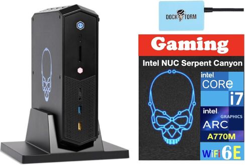كمبيوتر مكتبي صغير للألعاب Intel NUC Serpent Canyon i7-12700H، ARC A770M 16 جيجابايت، 32 جيجابايت DDR4، 4 تيرابايت PCIe SSD، 2 Thunderbolt 4، WiFi 6E، بلوتوث 5.3، 330 واط PSU، Win 11 Home مع موسع منفذ USB DKZ in Kuwait