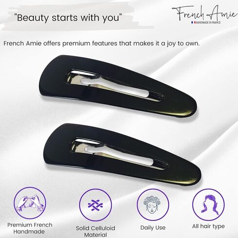 مجموعة أسيتات السيليلويد الكبيرة المصنوعة يدويًا من French Amie Clic Clac مكونة من مشبكين شعر سريعين مانعين للانزلاق للنساء والفتيات (أبيض طوكيو) in Kuwait