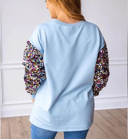 Women Sequin Christmas Sweatshirt Cute Graphic Sparkly Long Sleeve Crew Neck Pullover Y2k Oversized Xmas Top in Kuwait