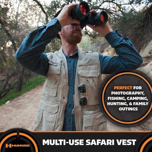 Humvee Safari Photography Vest For Men, Women, Unisex - Vest for Hunting, Fishing, Camping, Travel, Hiking, Outdoor - 100% Cotton, Khaki, Large, Christmas Gift in Kuwait