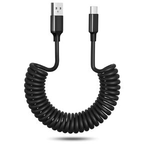 OKRAY USB A to USB C Coiled Cable, 2-Pack Car Charger Cord 60W Fast Charging 1-5FT Retractable Auto Type C Charging Cable for Car Compatible for iPhone 16 15 Pro Max Plus, Samsung Galaxy S24 S23 A55