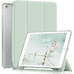 kenke Case for iPad 9th/8th/7th Generation 10.2 Inch with Pencil Holder, Light Weight Trifold Smart Hard Shell Case, Clear Back Cover [Auto Sleep/Wake] for iPad 10.2 2021/2020/2019, Light Green