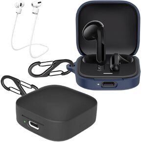 [2 Pack] easyBee Case Compatible with Xiaomi Redmi Buds 6 Active Charging Cover, with 2 Keychain and Anti-Lost Strap, Soft Liquid Silicone Ultra Thin Shockproof Protective Kit - Black and Blue