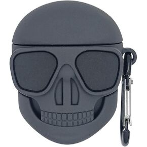 Case Compatible with Airpods 1 & 2, Cute Smiling Skull Design Creative Soft Silicone Anti-Scratch Wireless Earphone Protector Kids Girls Women Halloween Black