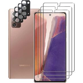 (3 Pack) Screen Protector For Samsung Galaxy Note 20 5G 4G Tempered Glass and (3 Pack) Camera Lens Protector, 9H Hardness, 2.5D, Anti Scratch, HD Clear