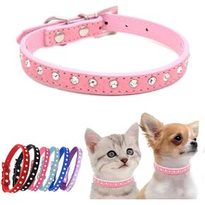 Rhinestone Dog Collar, Sparkling Fancy Soft Bling Crystal Diamond Puppy Cat Kitty Pet Collars, Adjustable for XXS Xsmall Small Medium Breed Girl Boys,Pink S