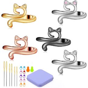 11 Pcs Crochet Ring, Adjustable Knitting Tension Rings, Finger Loop, Cat Yarn Guide Knitting Thimble, Faster Knitting Crochet Accessories for Mother Grandma Gifts (11Pcs)