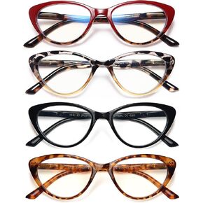 EYEURL 4-Pack Cat Eye Reading Glasses for Women- Blue Light Blocking Readers with Spring Hinges,Anti-Glare Reading Glasses.0.0