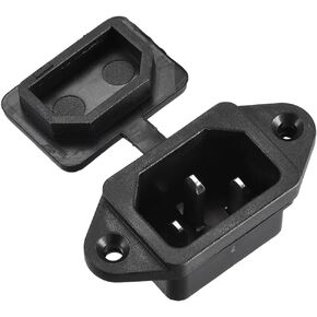 uxcell AC 250V 10A 3P Iec320 C14 Inlet Plug Power Socket Black W Cover 1Set