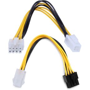 4-Pin Male to 8-Pin Female CPU Board Power Supply Converter Adapter Cable Yellow Black 20cm/7.87in Abs