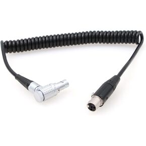 Right Angle 0B 2 Pin Male to 4 Pin Mini XLR Female Coiled Power Cable for ARRI Alexa Camera to Tvlogic Monitor