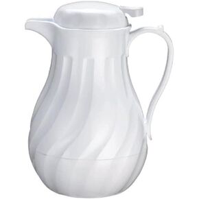 Winco Push Button Insulated Beverage Server with Swirl Design, 42-Ounce, White