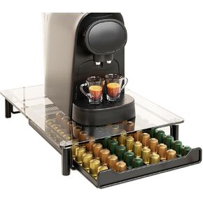 SEVENLINE Crystal Tempered Glass Coffee Pod Storage Drawer Compatible with Nespresso OriginalLine Capsules Holder 60 Original Line Pods Holds Kitchen Organizer