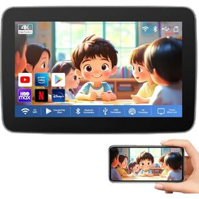 شاشة مسند رأس 10.1 بوصة Android 11 تعمل باللمس، تلفزيون محمول للسيارة، تشغيل فيديو 4K مع وصلة تطابق للهاتف واي فاي Airplay HDMI بلوتوث USB SD مشغل فيديو (10.1 بوصة 2 جيجا رام + 32 جيجا ذاكرة قراءة فقط (1*كمبيوتر))