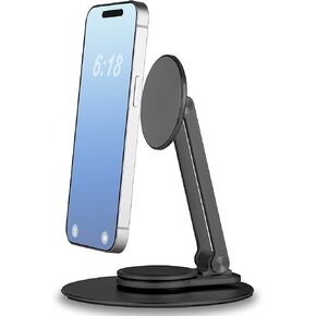 Magnetic Phone Stand for Desk, 360° Rotatable Foldable Magnetic Phone Holder Stand, Height&Tilt Adjiustable, Non Slip Base Magsafe Phone Holder for iPhone 15/14/13/12 Series/Magsafe Case (Black)