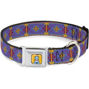 Dog Collar Seatbelt Buckle Classic Aladdin Magic Carpet Tapestry Blue Purple Gold Red 11 to 17 Inches 1.0 Inch Wide
