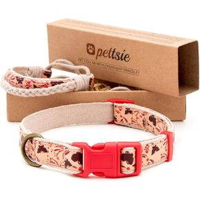 Pettsie Matching Dog Collar and Owner Friendship Bracelet, Adjustable Size Small and Medium, Durable, Pet-Friendly Hemp with Fancy Pattern, Comfortable, Strong, Carton Box, M, Red